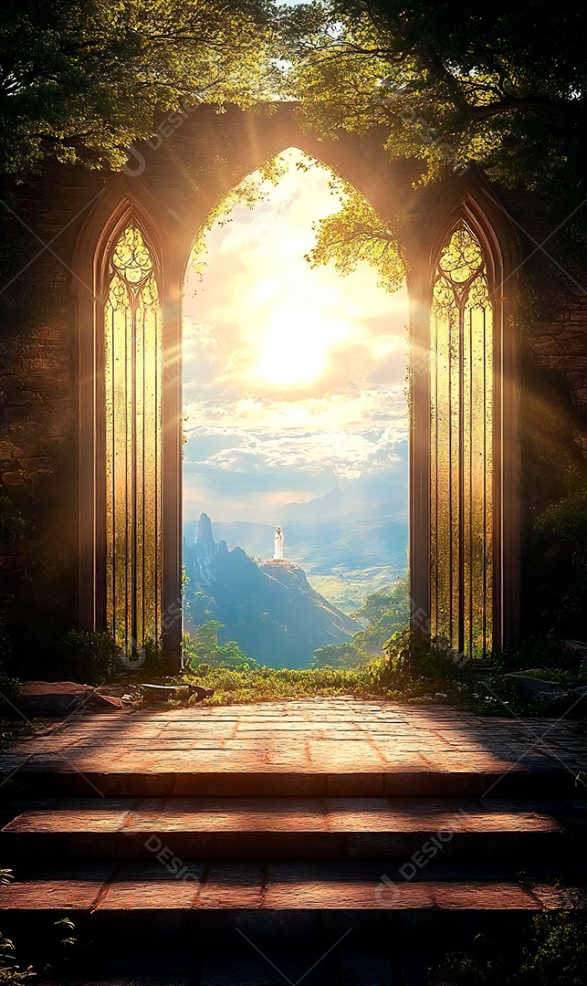 Retrato realista de portões do céu