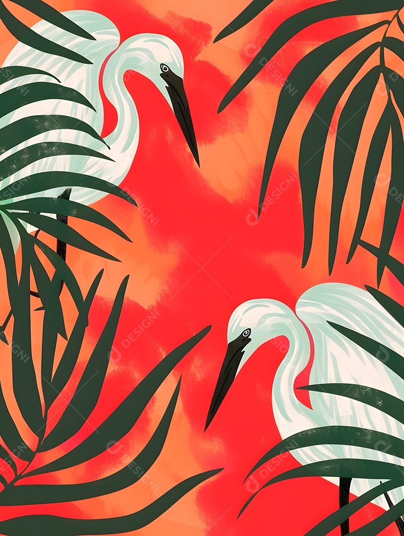 Imagens de fundo de verão folhas tropicais garças