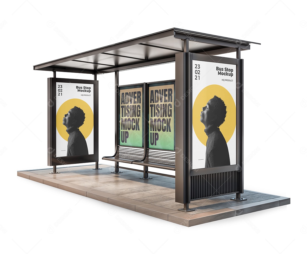 Mockup Anúncio em Ponto de Onibus PSD Editável