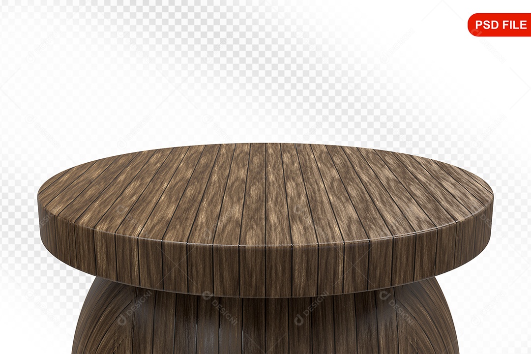Elemento 3D Podium De Madeira Circular Para Composição PSD