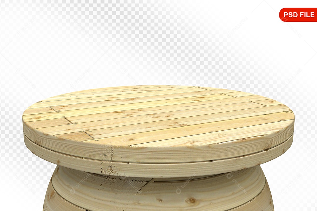 Elemento 3D Podium De Madeira Circular Para Composição PSD