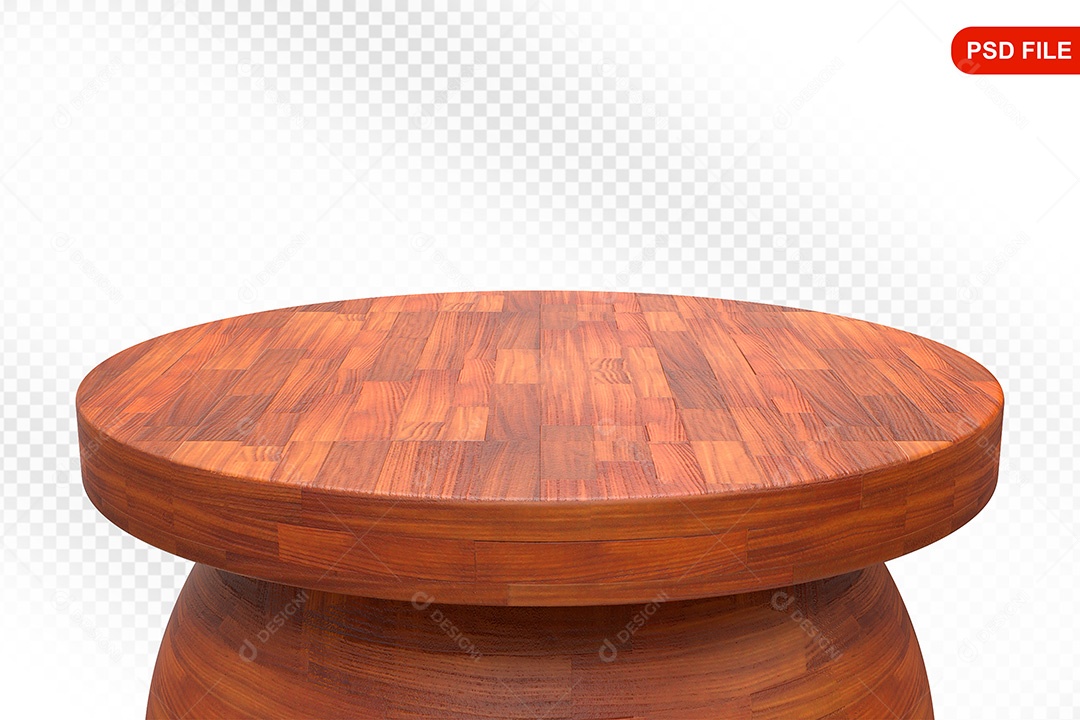 Elemento 3D Podium De Madeira Circular Para Composição PSD