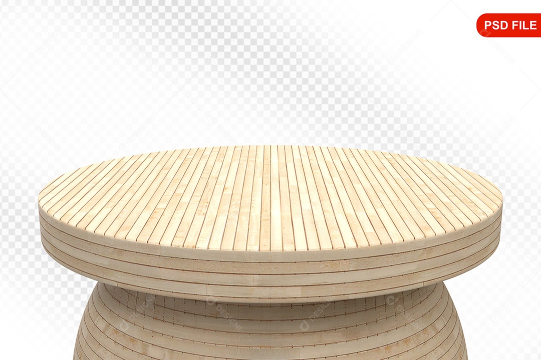 Elemento 3D Podium De Madeira Circular Para Composição PSD