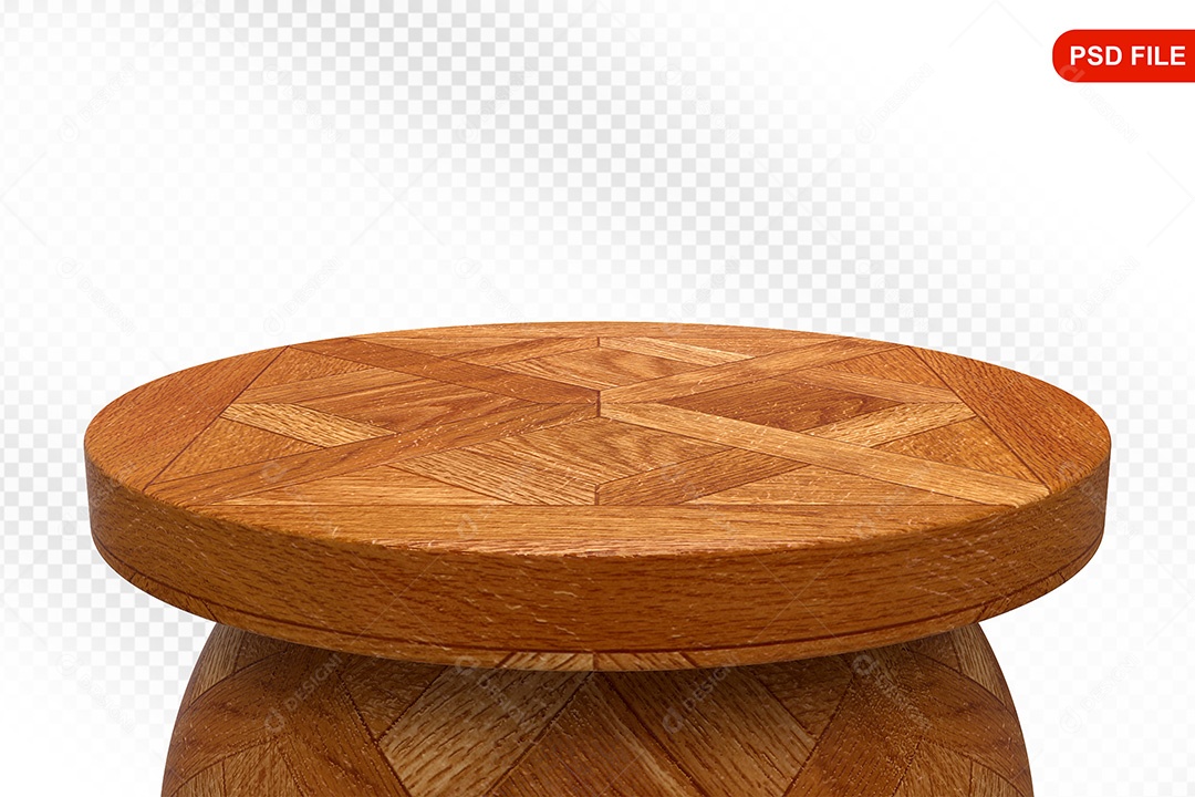 Elemento 3D Podium De Madeira Circular Para Composição PSD