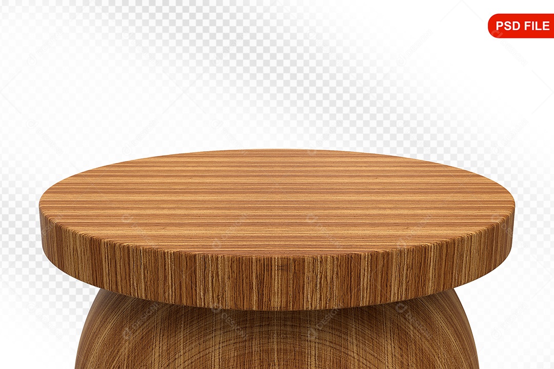 Elemento 3D Podium De Madeira Circular Para Composição PSD