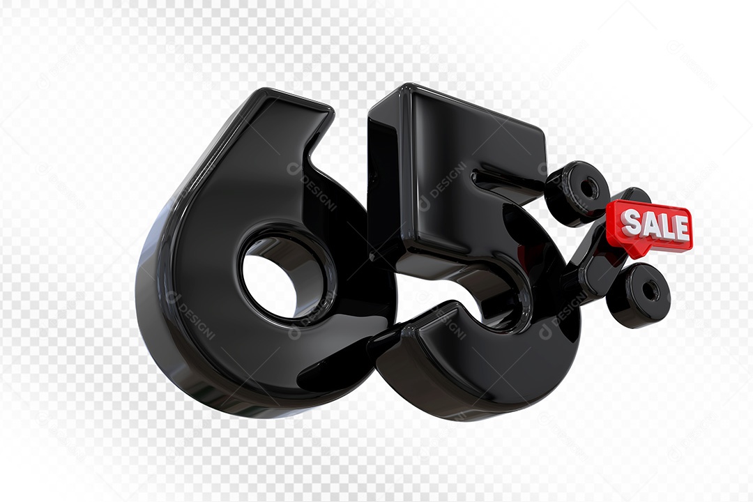 Elemento 3D Número 65% Preto Para Composição PSD