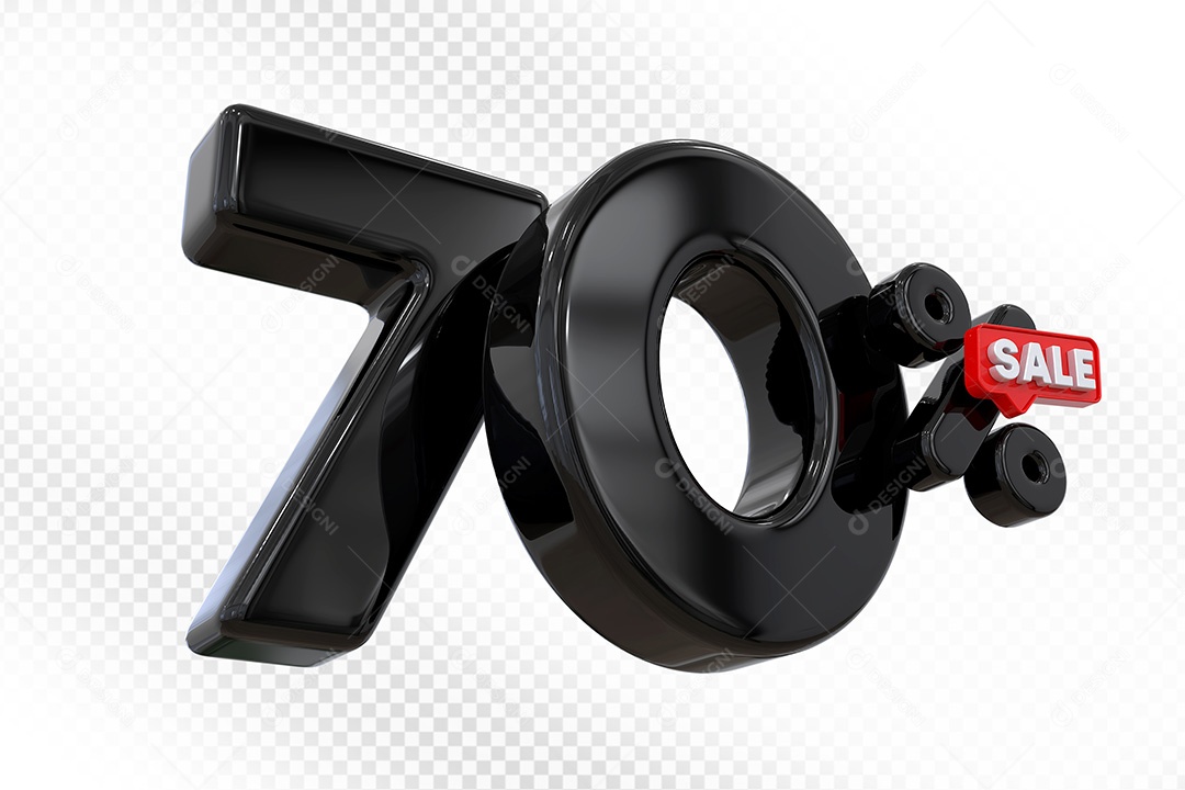 Elemento 3D Número 70% Preto Para Composição PSD