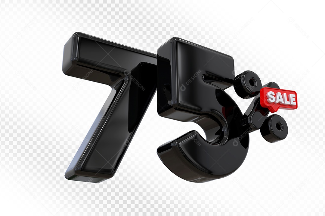 Elemento 3D Número 75% Preto Para Composição PSD