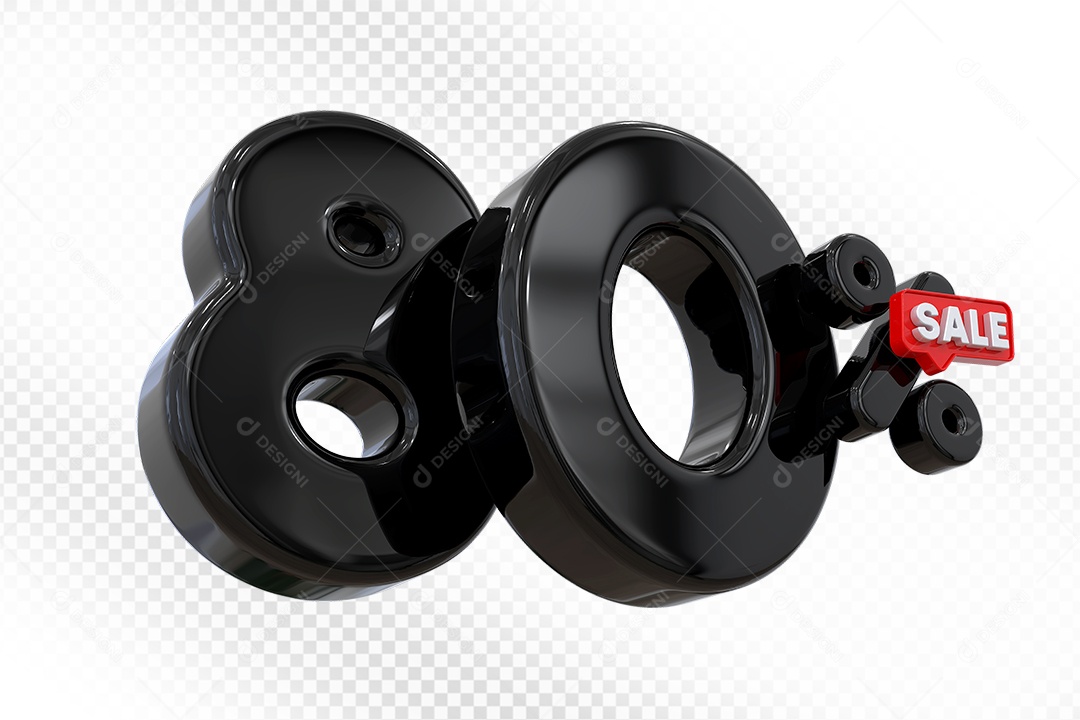 Elemento 3D Número 80% Preto Para Composição PSD