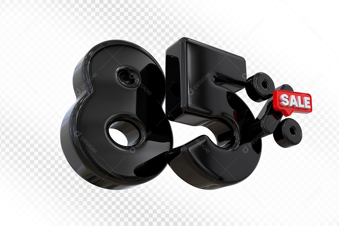 Elemento 3D Número 85% Preto Para Composição PSD
