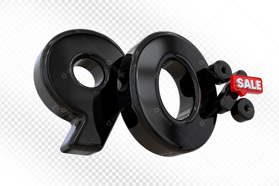 Elemento 3D Número 90% Preto Para Composição PSD
