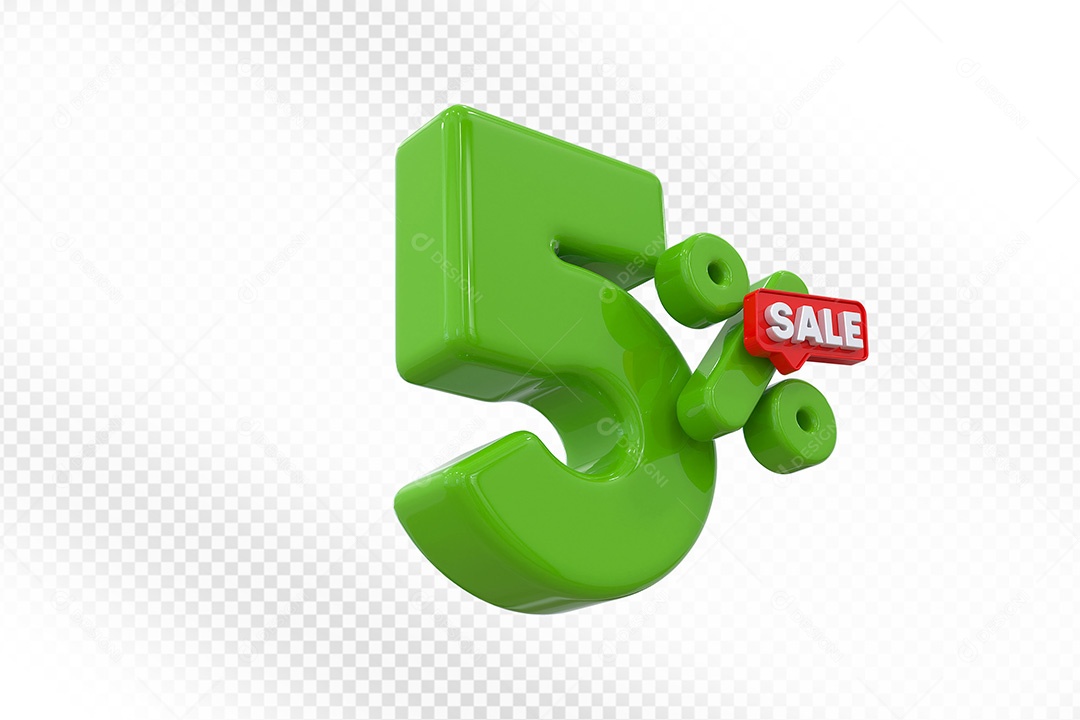 Elemento 3D Número 5% Verde Para Composição PSD