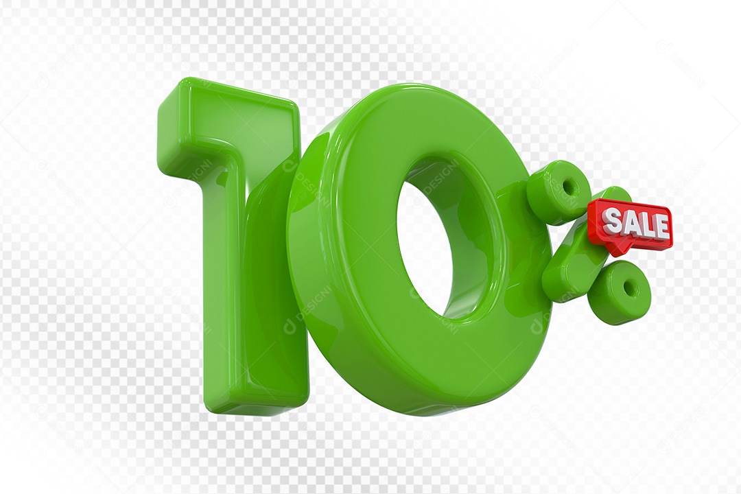 Elemento 3D Número 10% Verde Para Composição PSD