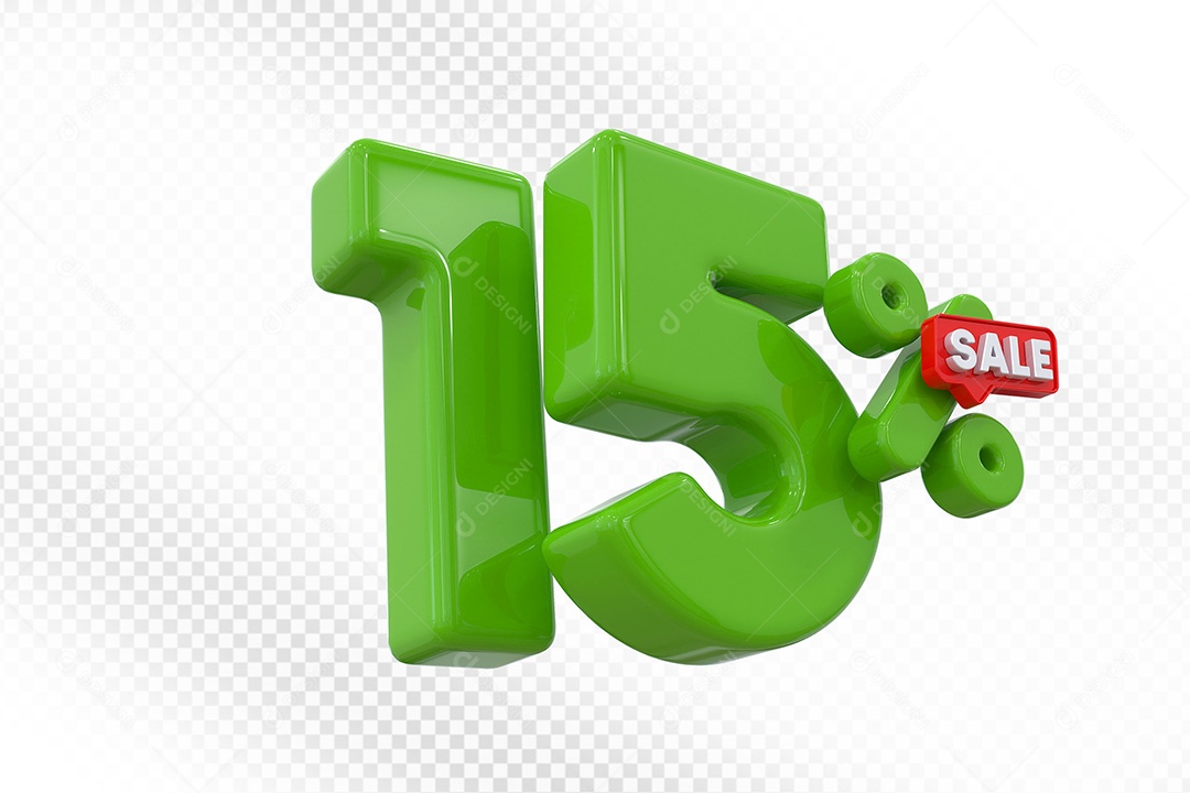 Elemento 3D Número 15% Verde Para Composição PSD