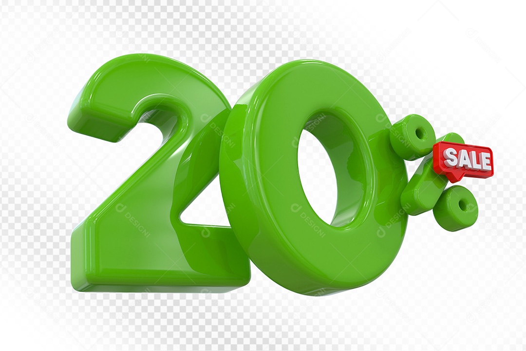 Elemento 3D Número 20% Verde Para Composição PSD