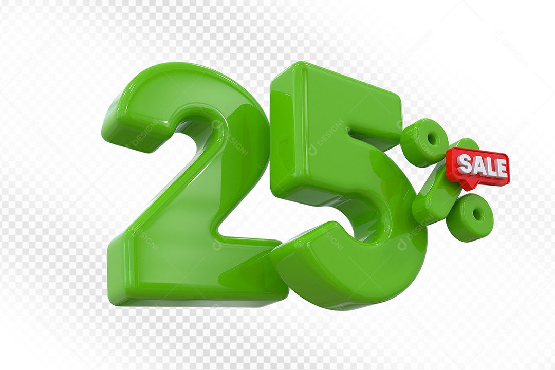 Elemento 3D Número 25% Verde Para Composição PSD
