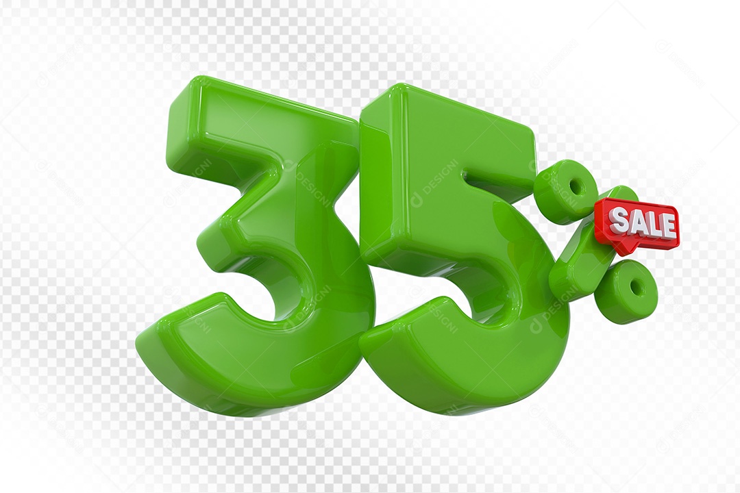 Elemento 3D Número 35% Verde Para Composição PSD
