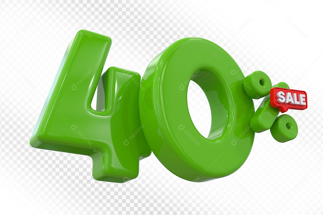 Elemento 3D Número 40% Verde Para Composição PSD