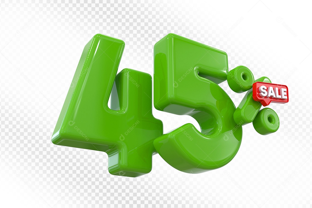 Elemento 3D Número 45% Verde Para Composição PSD