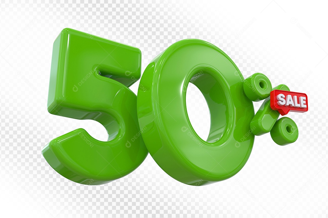Elemento 3D Número 50% Verde Para Composição PSD