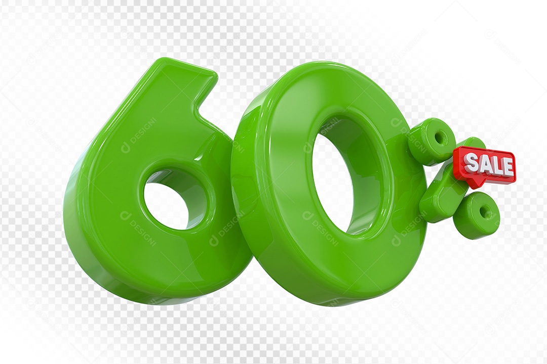 Elemento 3D Número 60% Verde Para Composição PSD