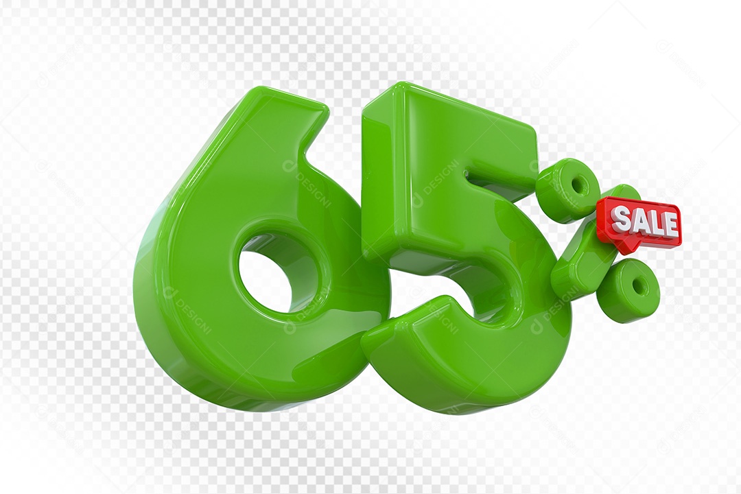 Elemento 3D Número 65% Verde Para Composição PSD
