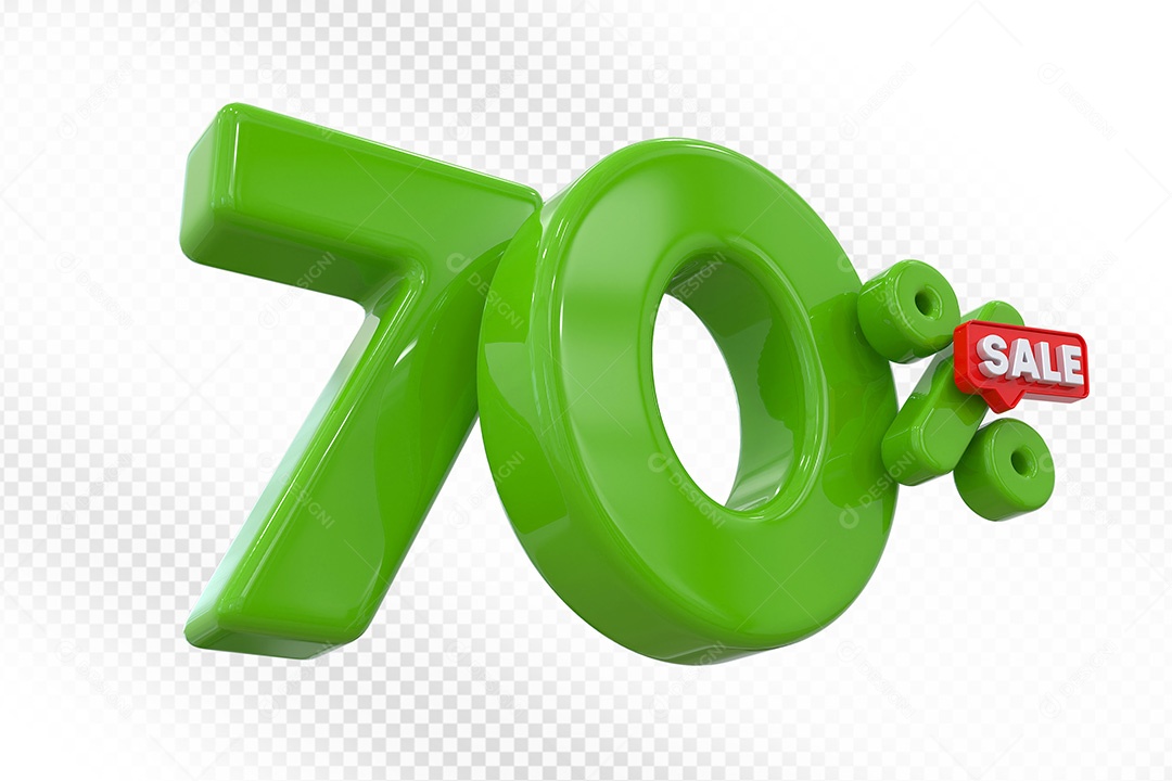 Elemento 3D Número 70% Verde Para Composição PSD
