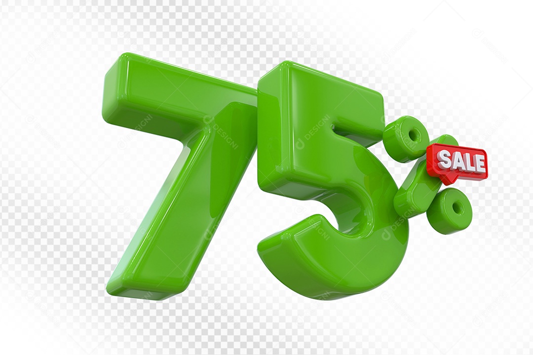 Elemento 3D Número 75% Verde Para Composição PSD