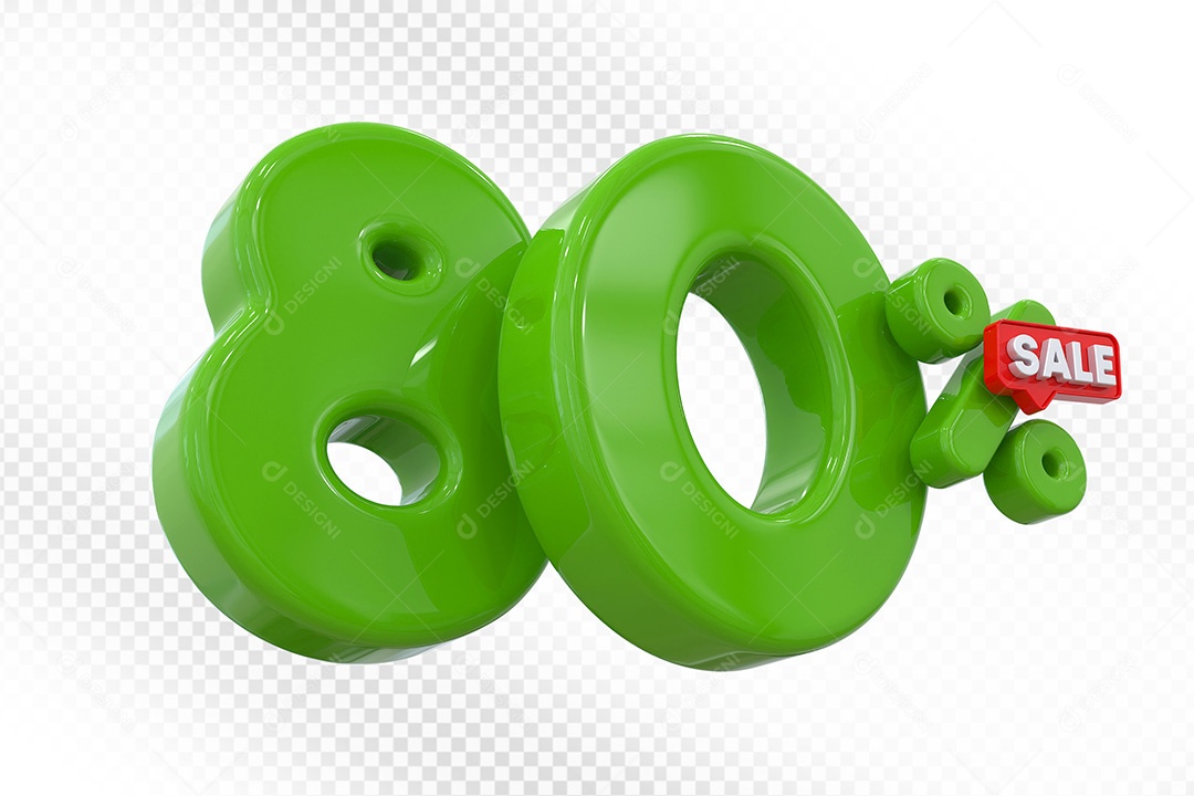 Elemento 3D Número 80% Verde Para Composição PSD