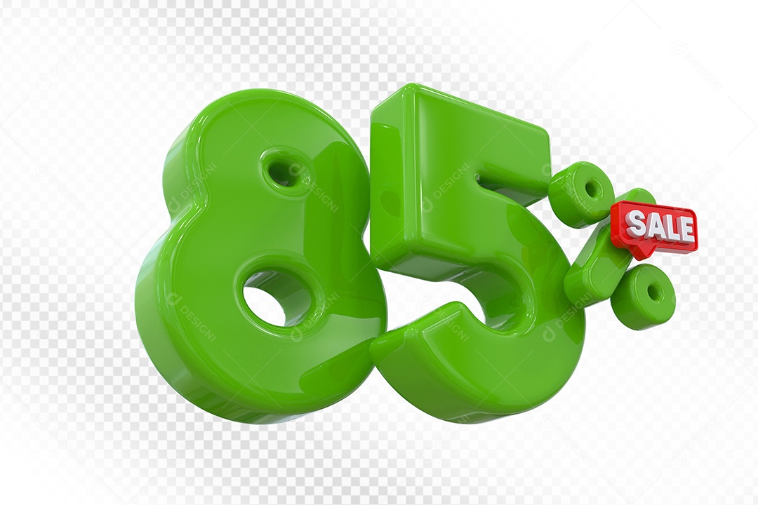 Elemento 3D Número 85% Verde Para Composição PSD