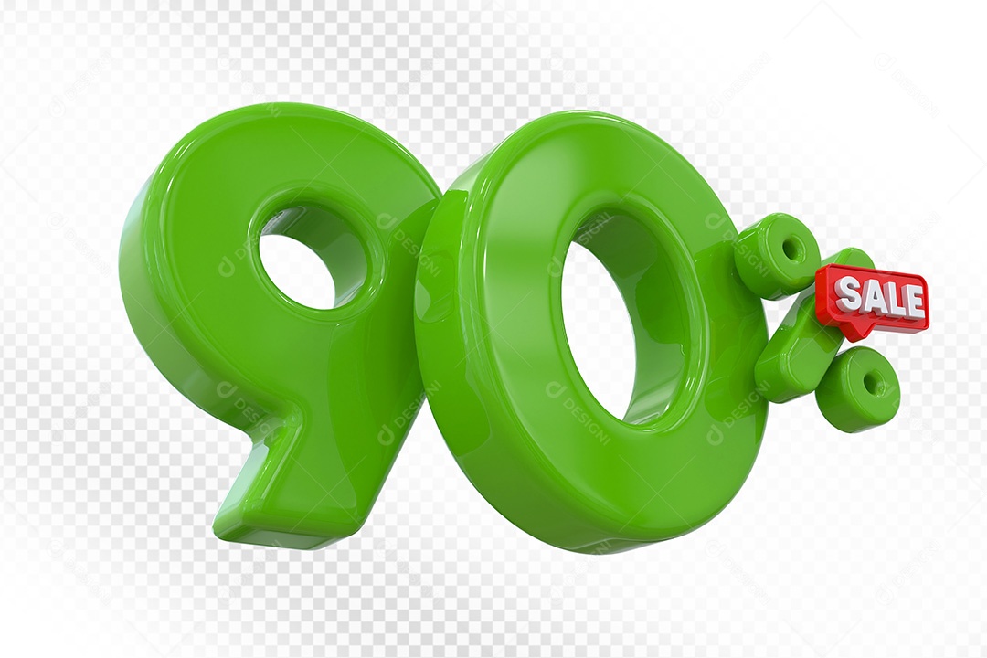Elemento 3D Número 90% Verde Para Composição PSD