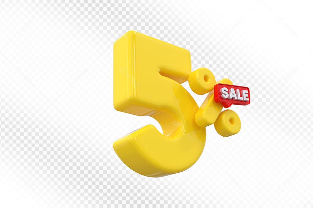 Elemento 3D Número 5% Amarelo Para Composição PSD