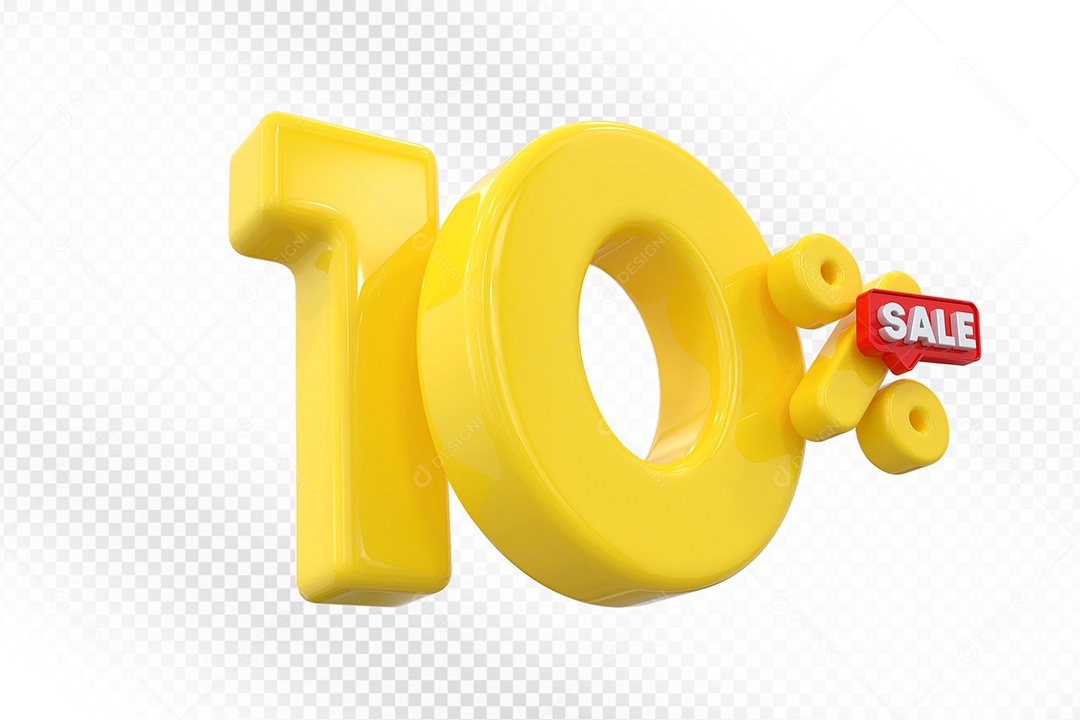 Elemento 3D Número 10% Amarelo Para Composição PSD