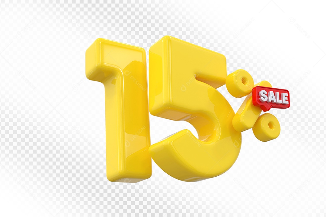 Elemento 3D Número 15% Amarelo Para Composição PSD