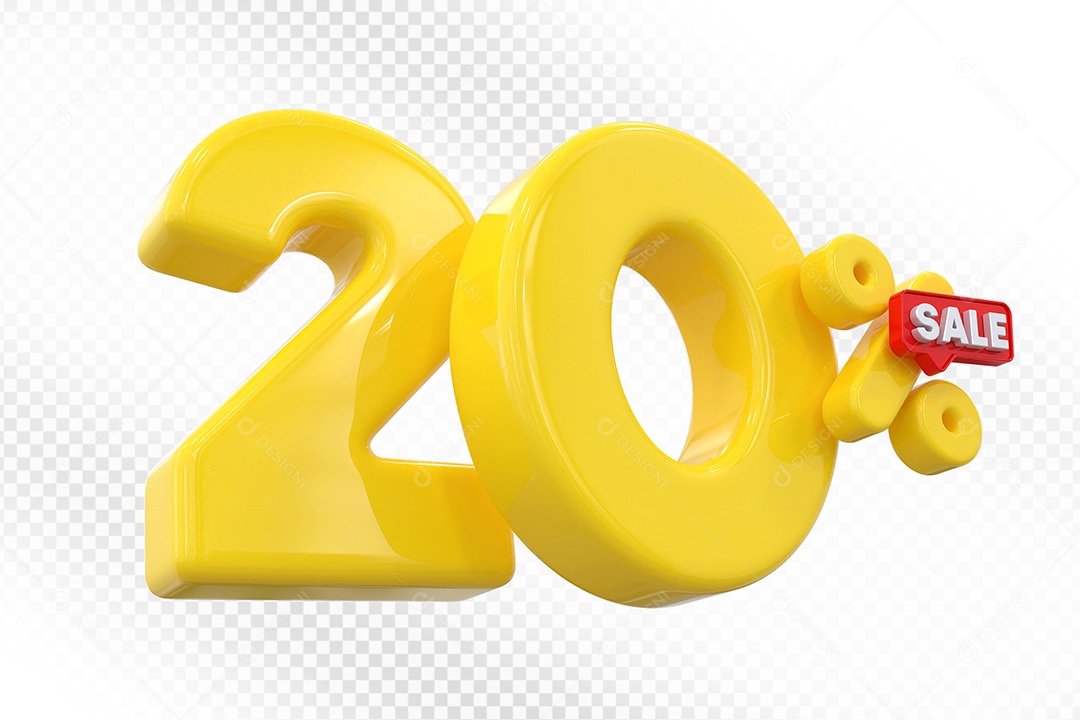 Elemento 3D Número 20% Amarelo Para Composição PSD