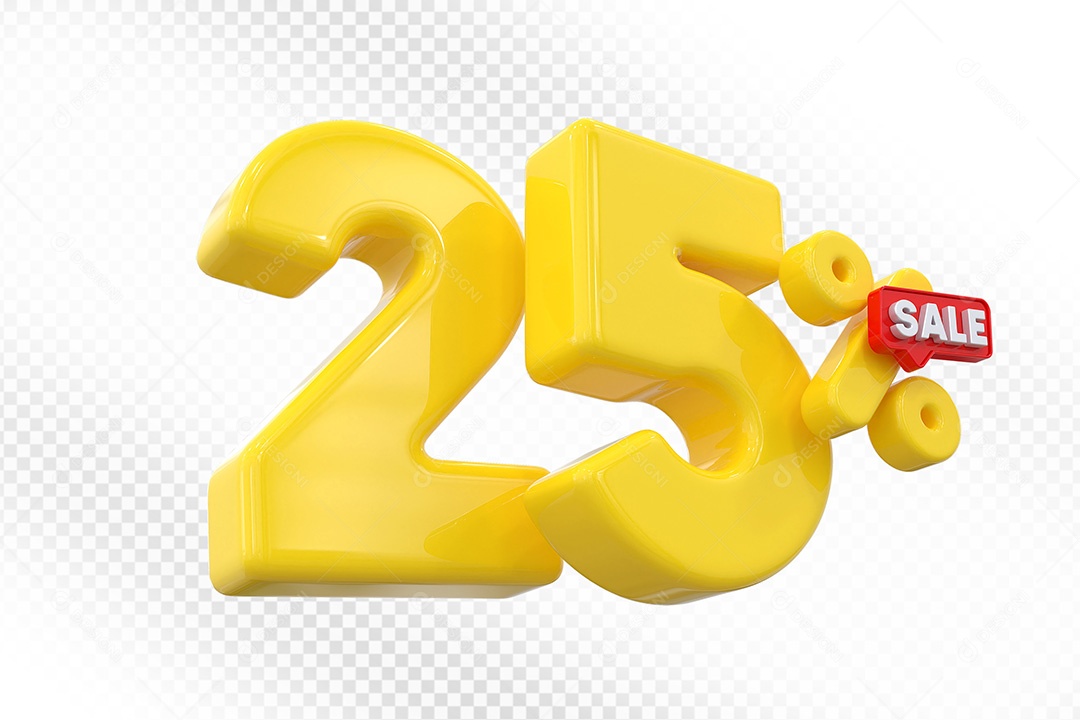 Elemento 3D Número 25% Amarelo Para Composição PSD