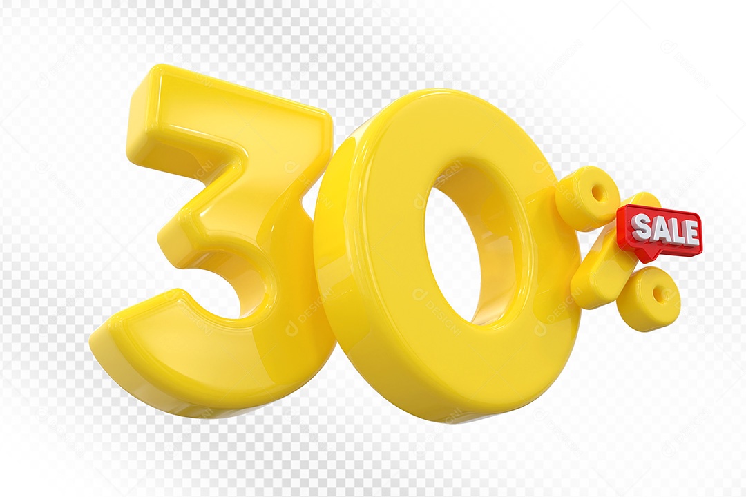 Elemento 3D Número 30% Amarelo Para Composição PSD