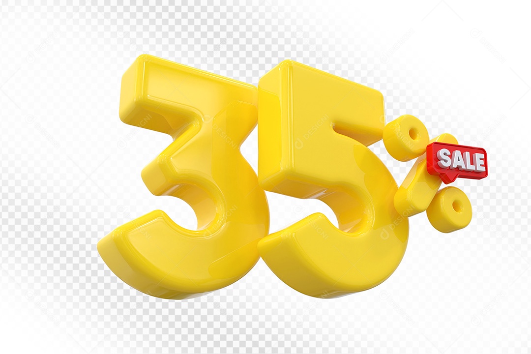 Elemento 3D Número 35% Amarelo Para Composição PSD