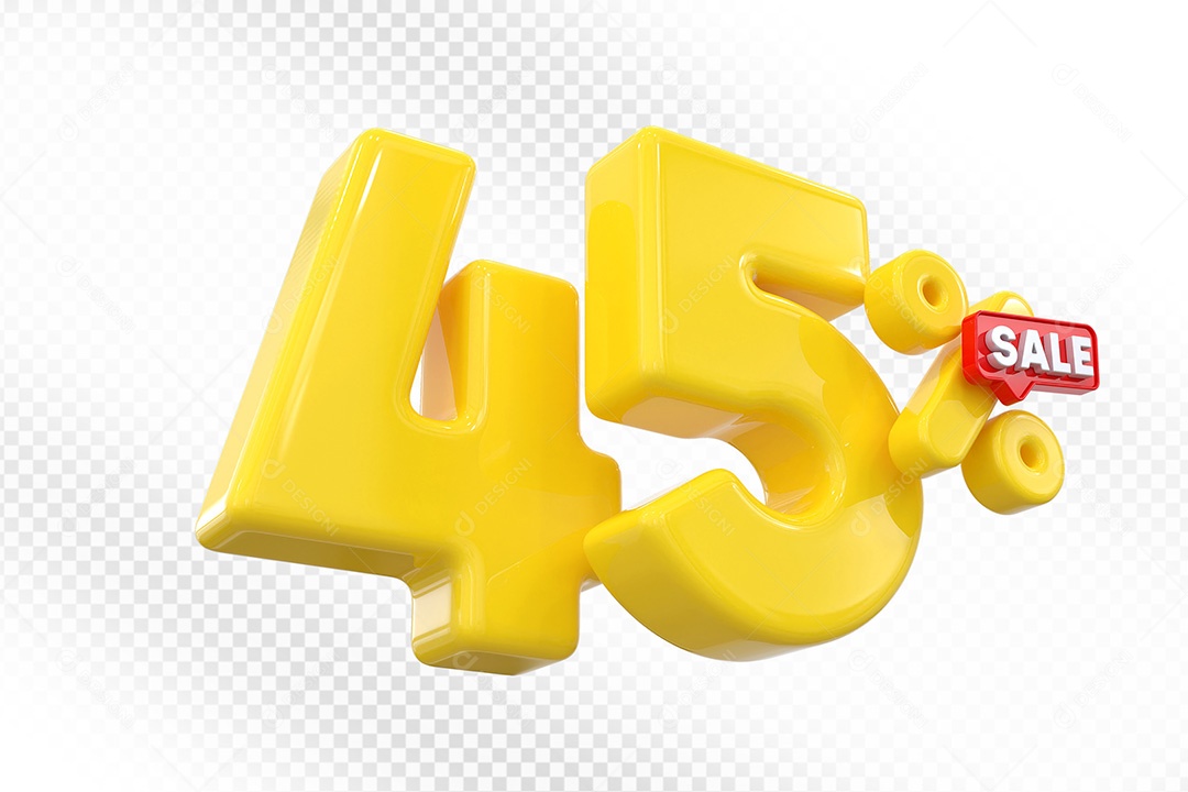 Elemento 3D Número 45% Amarelo Para Composição PSD