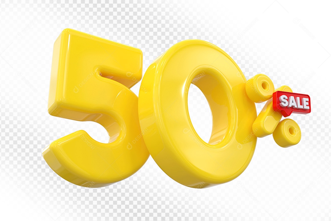 Elemento 3D Número 50% Amarelo Para Composição PSD