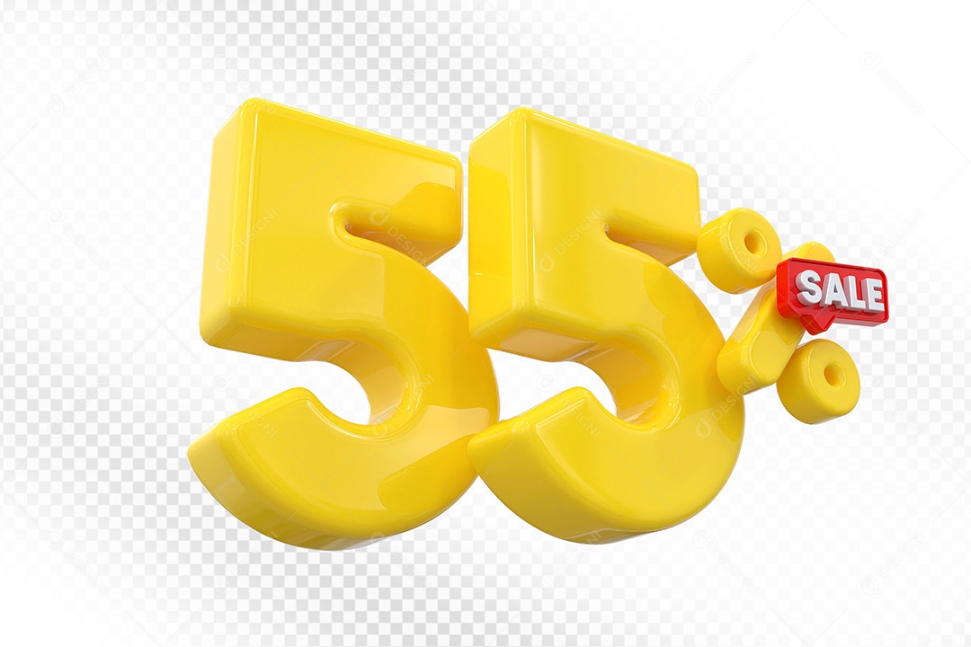 Elemento 3D Número 55% Amarelo Para Composição PSD