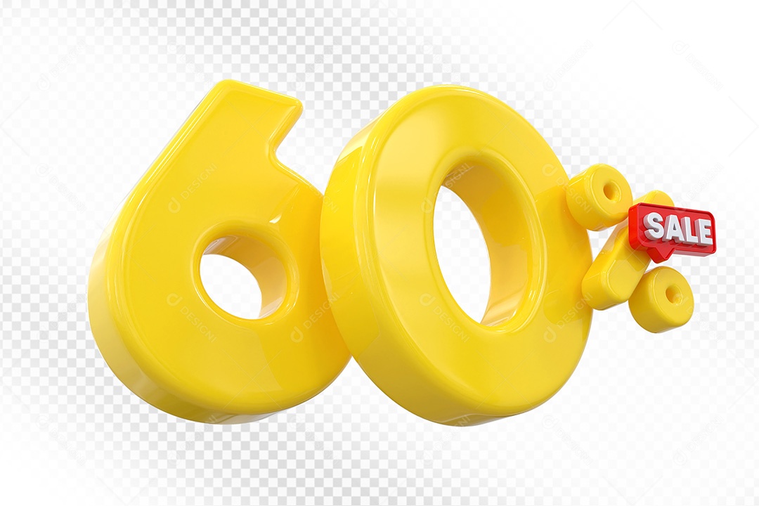 Elemento 3D Número 60% Amarelo Para Composição PSD