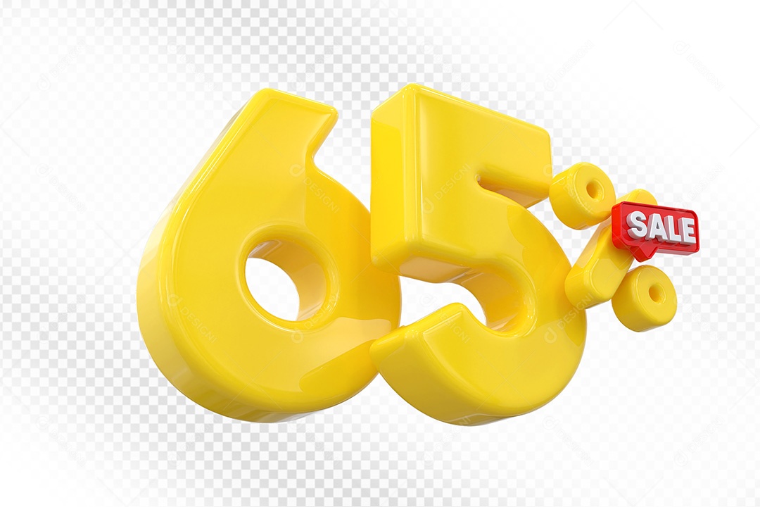 Elemento 3D Número 65% Amarelo Para Composição PSD