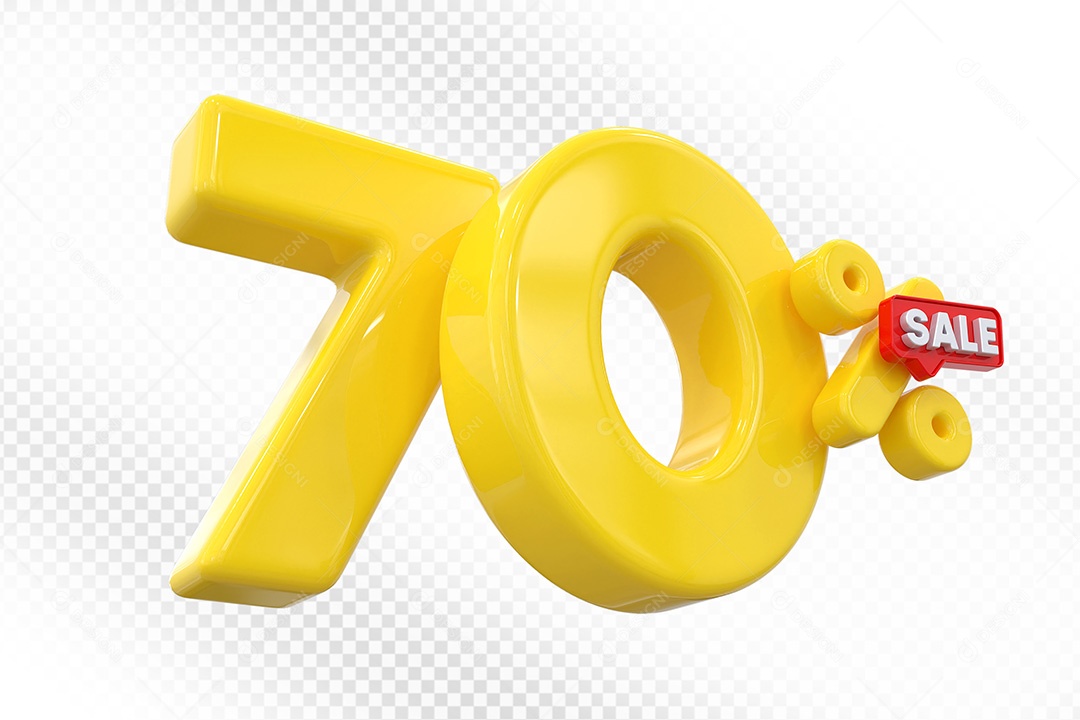 Elemento 3D Número 70% Amarelo Para Composição PSD