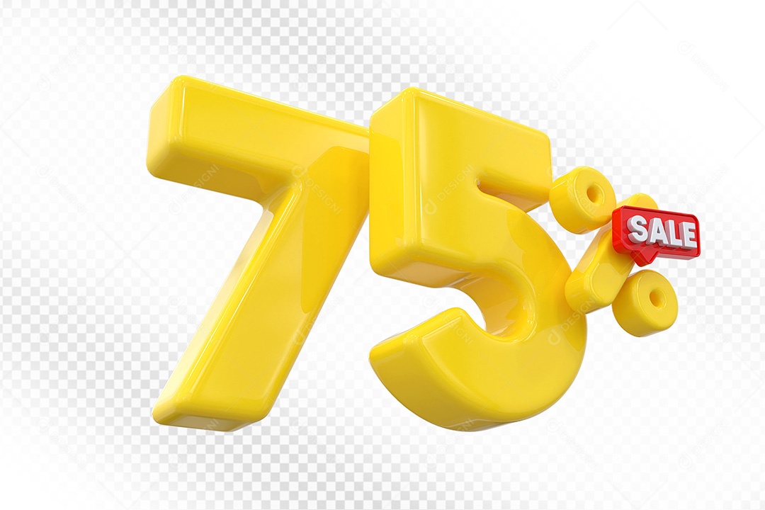 Elemento 3D Número 75% Amarelo Para Composição PSD