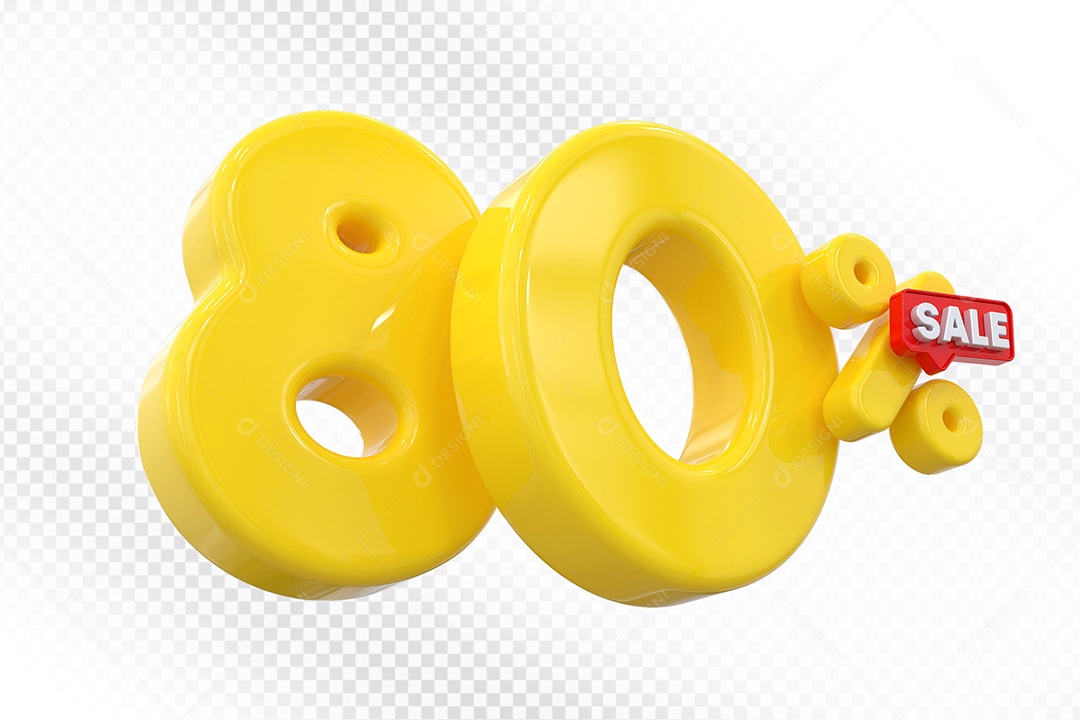Elemento 3D Número 80% Amarelo Para Composição PSD