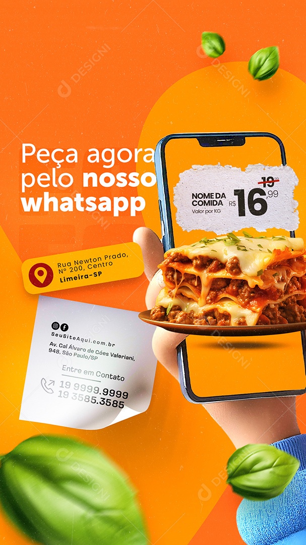 Story Restaurante Lasanha Peça Agora Social Media PSD Editável