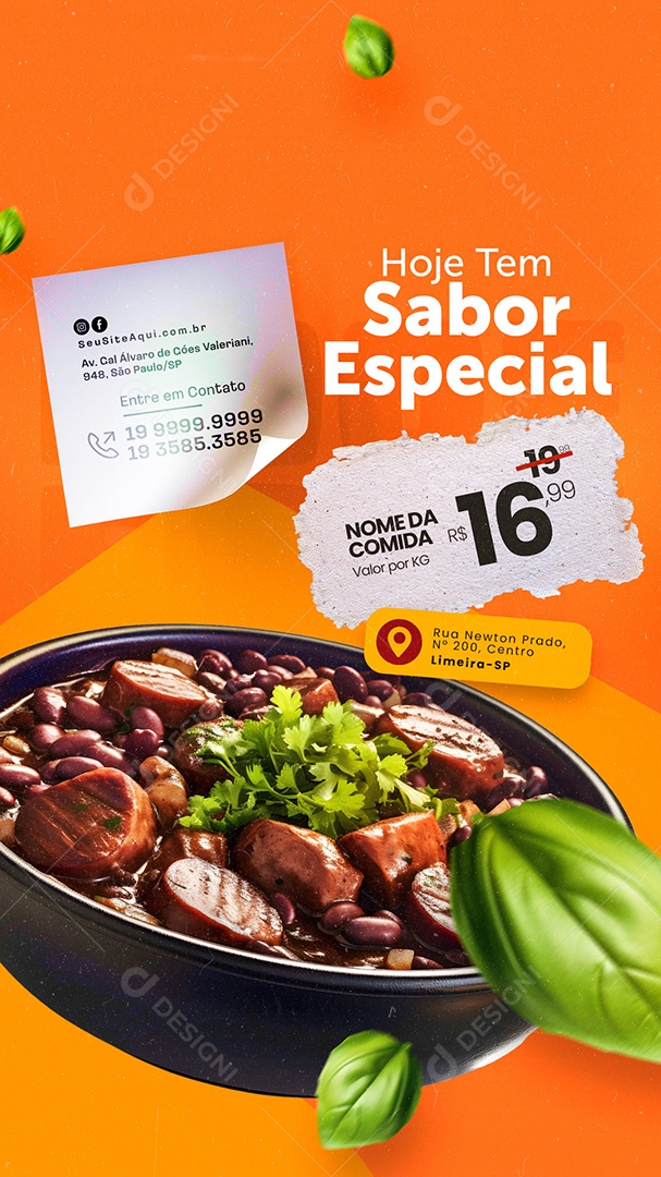Story Restaurante Feijoada Hoje Tem Sabor Especial Social Media PSD Editável