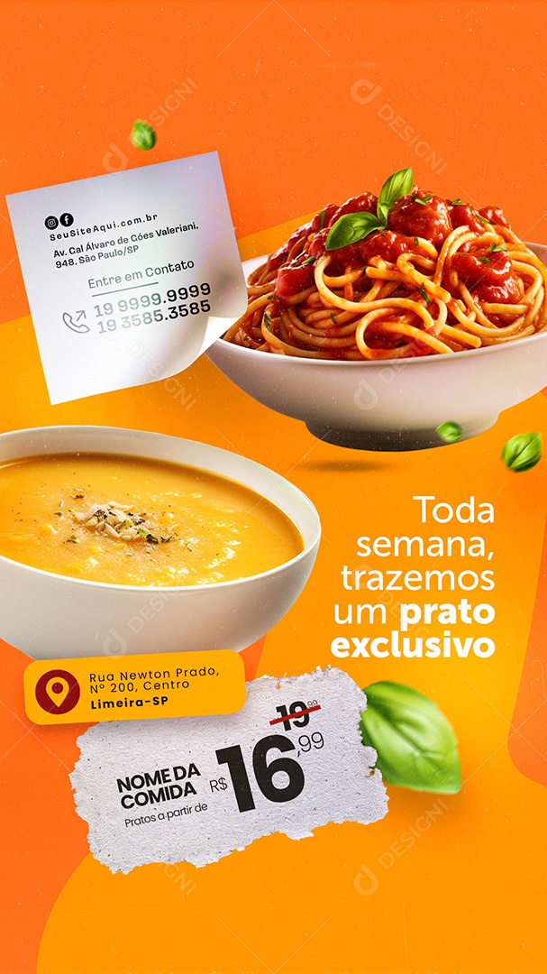 Story Restaurante Toda Semana Trazemos um Prato Exclusivo Social Media PSD Editável