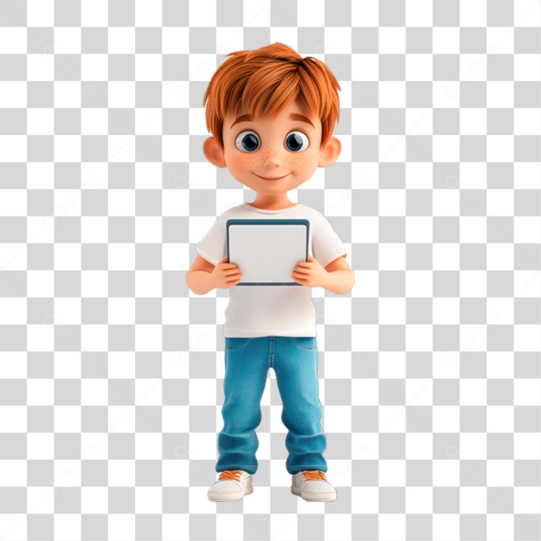 Personagem Menino Segurando Tablet PNG Transparente